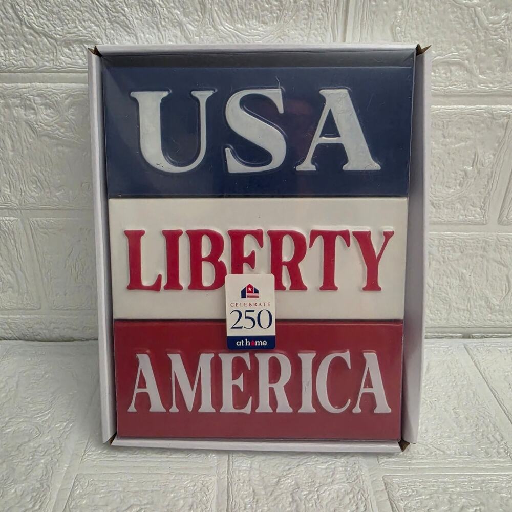 New 3-Piece Red White & Blue Tabletop Sign 7 x 8 patriotic decor 4th of July USA